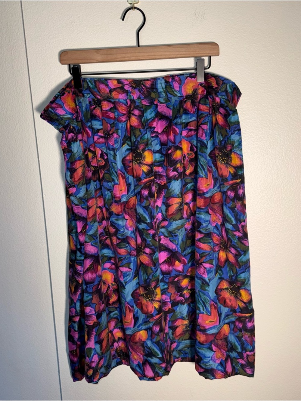 VINTAGE MELROSE 80s silk plus tropical floral knee length lightweight skirt 2X